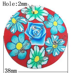 Pottery Clay Pendants, Flat Round 38mm Hole:2mm, Sold by Bag