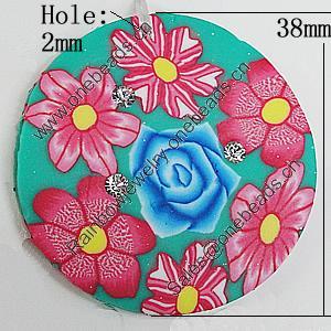 Pottery Clay Pendants, Flat Round 38mm Hole:2mm, Sold by Bag