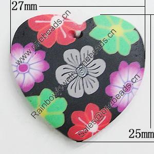 Pottery Clay Pendants, Heart 27x25mm Hole:2mm, Sold by Bag