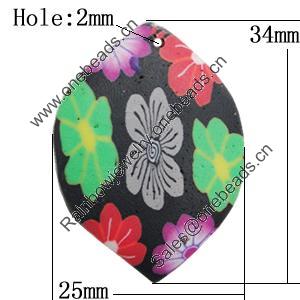 Pottery Clay Pendants, Leaf 34x25mm Hole:2mm, Sold by Bag
