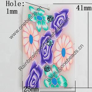Pottery Clay Pendants, Rectangle 41x25mm Hole:1mm, Sold by Bag