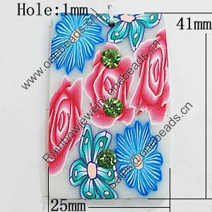 Pottery Clay Pendants, Rectangle 41x25mm Hole:1mm, Sold by Bag