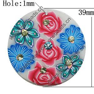 Pottery Clay Pendants, Flat Round 39mm Hole:1mm, Sold by Bag