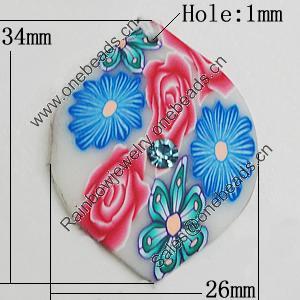 Pottery Clay Pendants, Leaf 34x26mm Hole:1mm, Sold by Bag