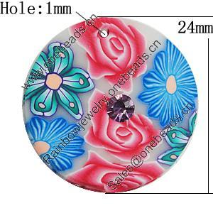 Pottery Clay Pendants, Flat Round 24mm Hole:1mm, Sold by Bag
