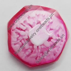 Imitation Coral Resin Cabochons, Faceted Polygon, 24mm, Sold by PC