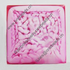 Imitation Coral Resin Cabochons, Faceted Square, 16mm, Sold by PC