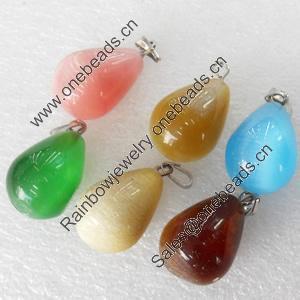 Mix Color Cats Eye Pendant, Teardrop, 18x22mm, Hole:About 2mm, Sold by PC