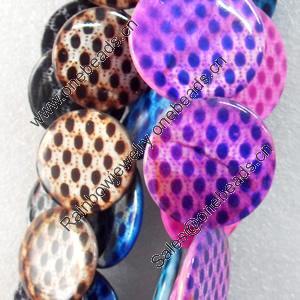 Mix Colour Shell Beads, Flat Round, 25mm, Hole:Approx 1mm, Sold per 16-inch Strand