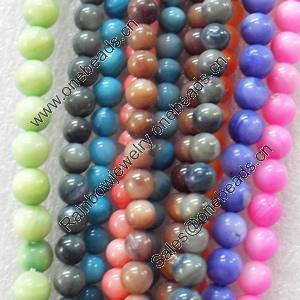 Mix Colour Shell Beads, Round, 6mm, Hole:Approx 1mm, Sold per 16-inch Strand