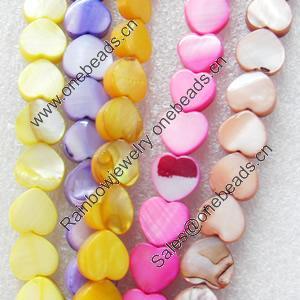 Mix Colour Shell Beads, Heart, 10mm, Hole:Approx 1mm, Sold per 16-inch Strand