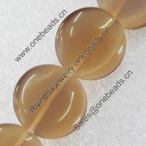Cats Eye Beads, Flat Round, 10mm, Hole:Approx 1mm, Sold per 16-inch Strand
