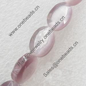 Cats Eye Beads, Faceted Flat Oval, 10x14mm, Hole:Approx 1mm, Sold per 16-inch Strand