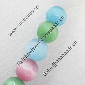 Cats Eye Beads, Faceted Round, 4mm, Hole:Approx 1mm, Sold per 16-inch Strand