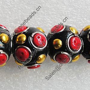 Handmade Indonesia Beads, Round 19mm Hole:3.5mm, Sold by PC