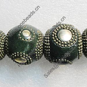 Handmade Indonesia Beads, Round 28mm Hole:3.5mm, Sold by PC