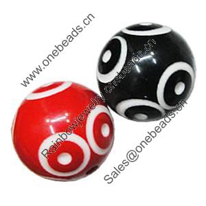 Resin Beads, Round 24mm Hole:3mm, Sold by Bag