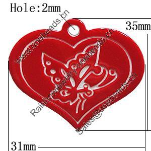Resin Pendants, Heart 35x31mm Hole:2mm, Sold by PC