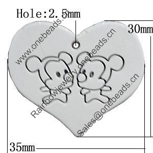 Resin Pendants, Heart 35x30mm Hole:2.5mm, Sold by PC