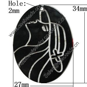 Resin Pendants, Flat Oval 34x27mm Hole:2mm, Sold by PC