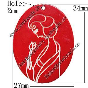 Resin Pendants, Flat Oval 34x27mm Hole:2mm, Sold by PC