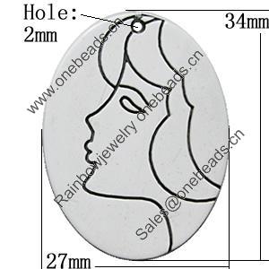 Resin Pendants, Flat Oval 34x27mm Hole:2mm, Sold by PC