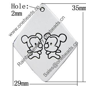 Resin Pendants, Diamond 35x29mm Hole:2mm, Sold by PC