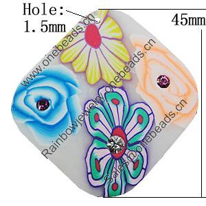 Pottery Clay Pendants, Diamond 45mm Hole:1.5mm, Sold by Bag