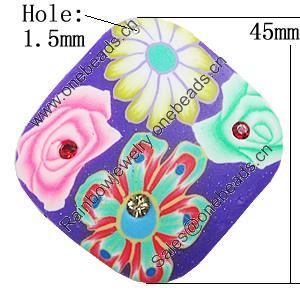 Pottery Clay Pendants, Diamond 45mm Hole:1.5mm, Sold by Bag