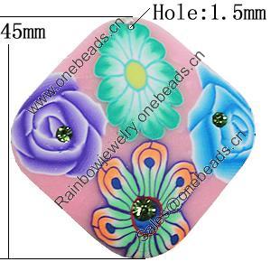 Pottery Clay Pendants, Diamond 45mm Hole:1.5mm, Sold by Bag