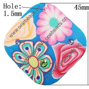 Pottery Clay Pendants, Diamond 45mm Hole:1.5mm, Sold by Bag