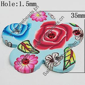 Pottery Clay Pendants, Flower 35mm Hole:1.5mm, Sold by Bag