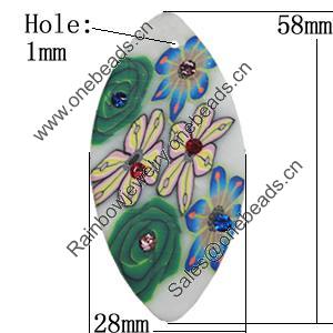 Pottery Clay Pendants, Horse Eye 58x28mm Hole:1mm, Sold by Bag