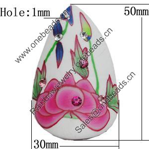 Pottery Clay Pendants, Teardrop 50x30mm Hole:1mm, Sold by Bag