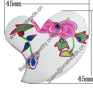Pottery Clay Pendants, Heart 45x45mm Hole:1mm, Sold by Bag