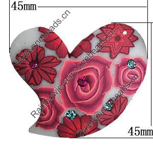 Pottery Clay Pendants, Heart 45x45mm Hole:1mm, Sold by Bag