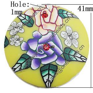 Pottery Clay Pendants, Flat Round 41mm Hole:1mm, Sold by Bag