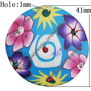 Pottery Clay Pendants, Flat Round 41mm Hole:1mm, Sold by Bag