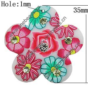 Pottery Clay Pendants, Flower 35mm Hole:1mm, Sold by Bag