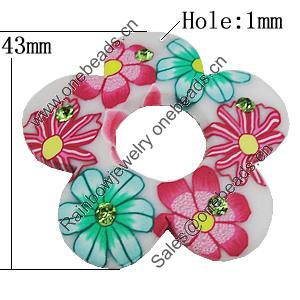 Pottery Clay Pendants, Flower 43mm Hole:1mm, Sold by Bag