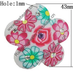 Pottery Clay Pendants, Flower 43mm Hole:1mm, Sold by Bag
