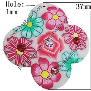 Pottery Clay Pendants, Flower 37mm Hole:1mm, Sold by Bag