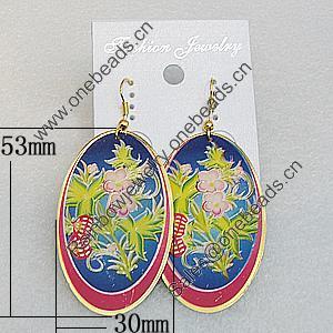 Iron Earrings, Flat Oval 53x30mm, Sold by Group