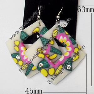 Pottery Clay Earring, Diamond, 45mm, Length:2.5-inch, Sold by Dozen