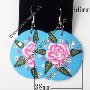 Pottery Clay Earring, Flat Round, 38mm, Length:2.2-inch, Sold by Dozen