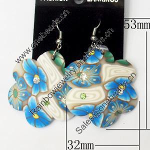Pottery Clay Earring, Flower, 32mm, Length:2.1-inch, Sold by Dozen