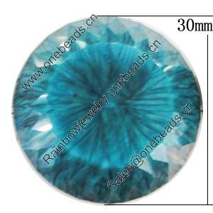 Resin Cabochons, No-Hole Jewelry findings, Faceted Flat Round 30mm, Sold by Bag