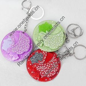 Iron Key Chains with mirror, Mix Colour, Length Approx:4.3-inch, Sold by Dozen