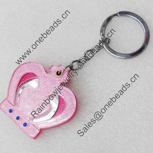 Iron Key Chains with mirror, Length Approx:4.3-inch, Sold by Dozen