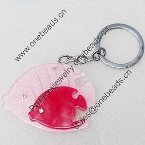 Iron Key Chains with Acrylic Charm, Length Approx:4.3-inch, Sold by Dozen